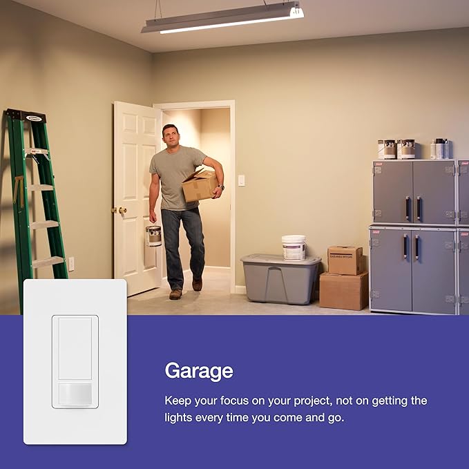 Lutron Maestro Motion Sensor Light Switch Indoor for Bathroom, Garage, Laundry Room, Closet, Occupancy Sensor Light Switch, Single-Pole, No Neutral, MS-OPS5M-WH, 3 Pack