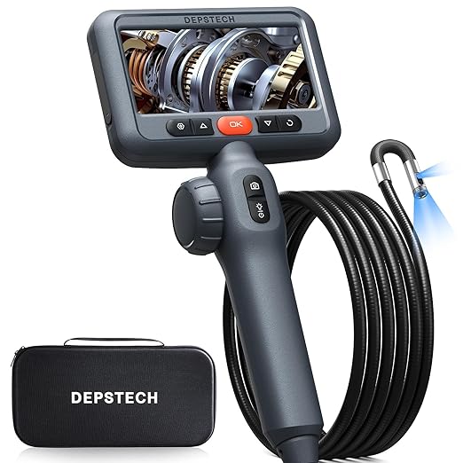 DEPSTECH Dual Lens Two-Way Articulating Borescope Camera with Light, 4.5" Screen and 5FT Flexible Snake Scope Industrial Endoscope, Inspection Video Camera Tool for Wall, Engine, Auto, Mechanics