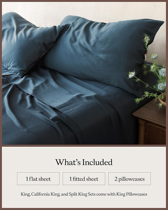 Cozy Earth Luxury Bed Sheet Set - 100% Viscose from Bamboo Fabric, Ultra-Soft & Breathable, Fits Regular & Deep Pocket Mattresses up to 20" - 4 Pieces California King Sheet Set Pacific Blue