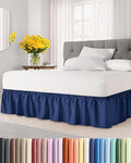 Wrap Around Dust Ruffle Bed Skirt - Navy Blue - for Full Size Beds w/ 14 Inch Drop - Easy Fit Elastic Strap - Adjustable Pleated Bedskirt with Brushed Fabric, Wrinkle Free Women, Men, Kids and Teens