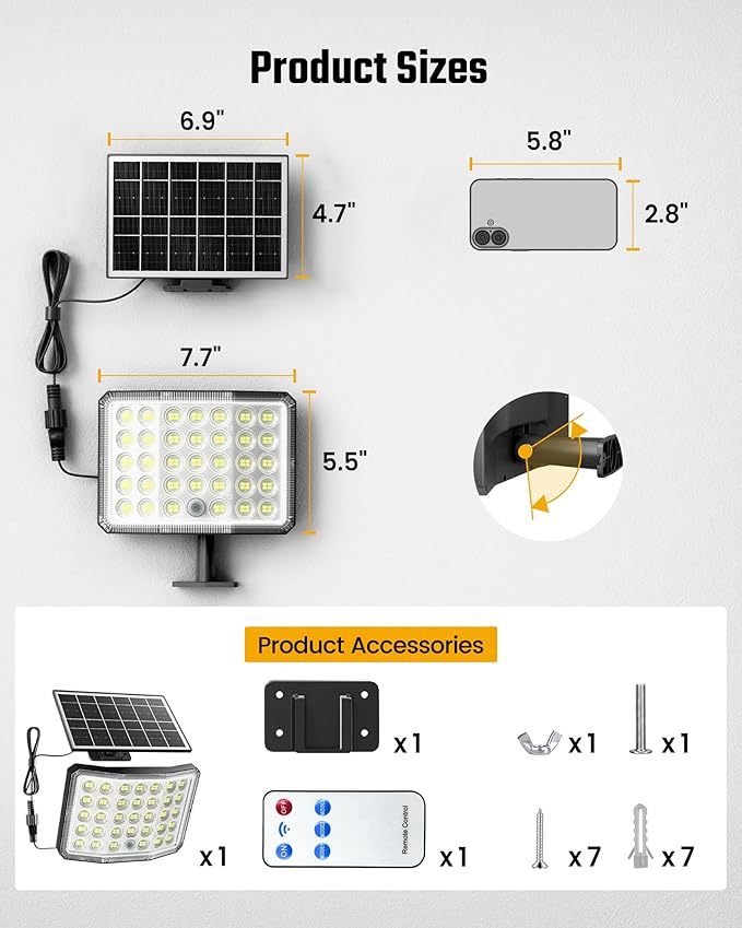 ONLYWIN Solar Lights Outdoor Bright Solar Dusk to Dawn Light with 3000mAh Battery, IP65 Waterproof Remote Control Outdoor Light, 3 Working Modes for Garage, Porch, Patio, Shed, 2-Pack