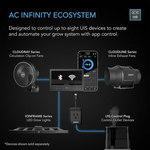 AC Infinity Controller 69 PRO+, Smart Environmental Controller 8-Port with Temp, Humidity, VPD, Timer, Cycle, Schedule Controls, for Grow Tent Cooling Ventilation Lighting (Bluetooth + WiFi, 8-Port)