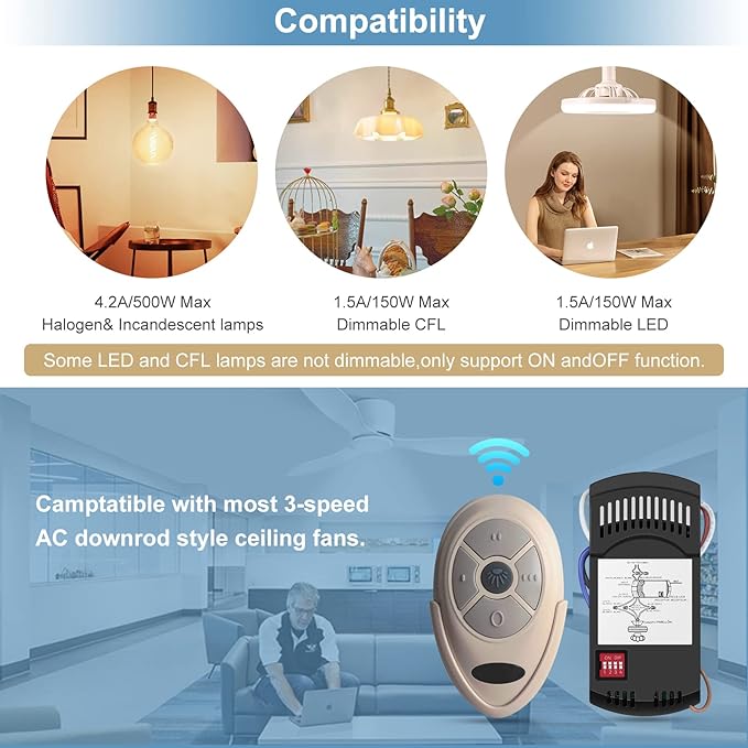 Universal Ceiling Fan Remote Control Kit Dimmable, Replacement for Hampton Bay, Hunter,Allen+Roth Kichler, FAN-28R L3HFAN35T1 FAN-35T1 L3HFAN35T FAN-35T KUJCE9603 UC7202T CHQ7202T