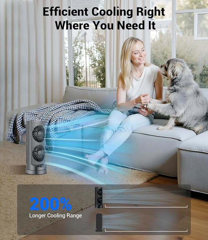 Personal Tower Fan for Bedroom, Portable Desk Table Fan，3 Speeds Cooling Standing Fan with 12H Timer, 60° & 110° Oscillating Floor Tower Fans That Blows Cold Air for Bedroom Office,Dark Grey