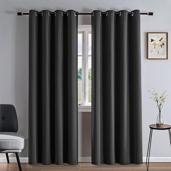 Curtains 108 Inches Long 2 Panels Set, Blackout Curtains for Bedroom Living Room, Thermal Insulated Grommet Room Darkening Drapes for Privacy Home Decor Windows(W52 x L108, Dark Grey)