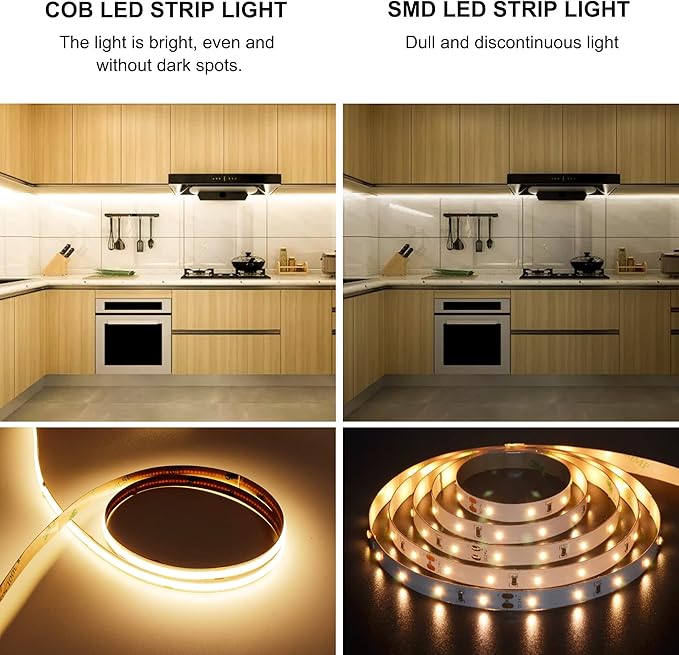9.84ft Smart COB LED Strip Lights, 24V Warm White 2700K Dimmable LED Light Strips, High Bright LED tape light with Power Supply and app Control LED lights for TV,mirror, Kitchen Cabinet, Shelf