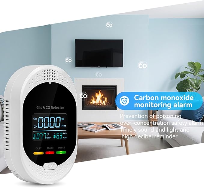 3PCS 4-in-1 Carbon Monoxide & Natural Gas Detectors with Temperature/Humidity LCD Display, Plug in Co Leak Detector Propane Monitor for Home Travel RV Essentials, Sound Alarm Over 85dB