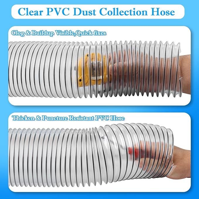 2-1/2"x10'PVC Dust Collection Hose,2-1/2"Dust Collector Hose for Woodworking,Workshops,Wood Shop Dust Collection System,2.5Inch PVC Clear Flexible Hose for Extract Dust Debris Fume w/Carbon Steel Wire