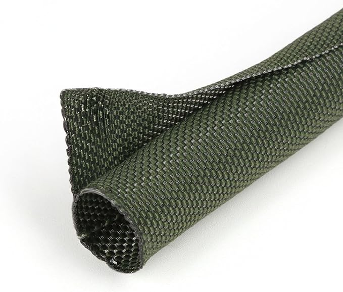 HOLED 1/2 inch Split Braided Cable Management Sleeve for USB Cable Power Cord Audio Video Cable, Wire Loom Cord Protector from Cat Dog Chewing (Dark Green, 25FT)
