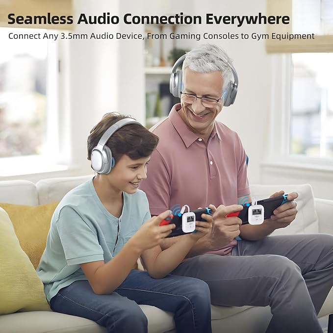 1Mii Airplane Bluetooth 5.3 Transmitter for All Headphones - Bluetooth Adapter for TV - Dual Connection - aptX Low Latency - Flying Travel, Wireless Audio Aux for MP3,Game,PC-White