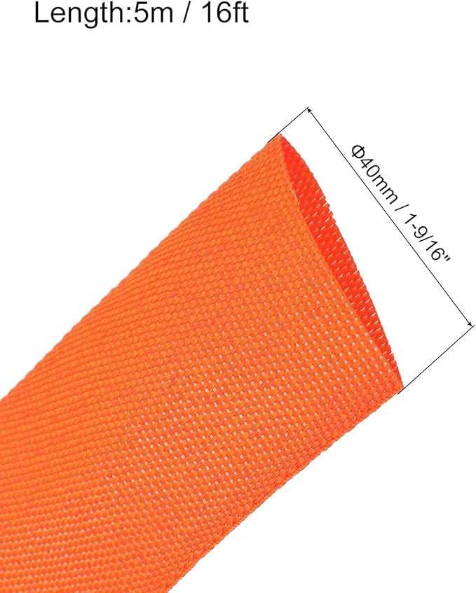 MECCANIXITY Braided Cable Sleeves Heat Shrinkable Fabric Sleeving, 1 9/16" 16ft Orange 2:1 Ratio Heat Shrinkable Cord Protector for Harness Cable, Network Cable Protection, Cable Management