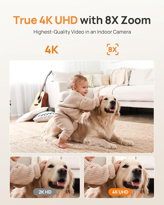 Anona 4K UHD Indoor Camera with 256GB SD Card, Pet/Dog/Baby Security Camera with Phone App, 360° Pan-Tilt, 2.4G/5G Wi-Fi 6, Auto-Tracking, Person/Pet/Baby Crying Detection, Privacy Mode, Two-Way Audio