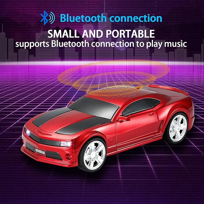 WSTER WS-592 Supercar Design Bluetooth Replica Speaker – Portable Car Model Wireless Speaker with TWS Stereo, FM Radio, LED Party Lights, USB/TF Playback, Hands-Free Calling, Microphone(Red)