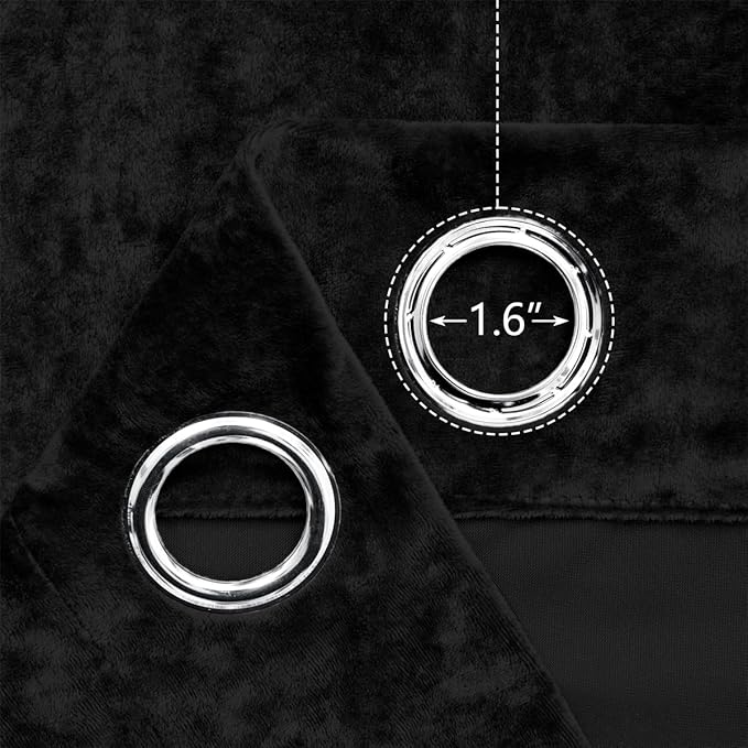 SMILETIME Black Crushed Velvet Curtains 52x90 inch Luxurious Thermal Insulated Soundproof Drapes for Living Room Bedroom Office Soft and Durable Light-Filtering Window Treatments, 2 Panels