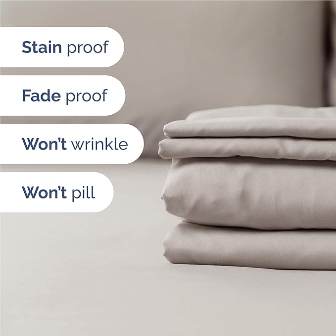 Full 6 Piece Sheet Set - Cooling, Comfy & Breathable - Hotel Luxury Bedding, Includes Fitted Sheet for Women, Men, Kids & Teens - 1 Flat, 1 Fitted Sheet, 4 Pillowcases with Deep Pockets - Light Grey