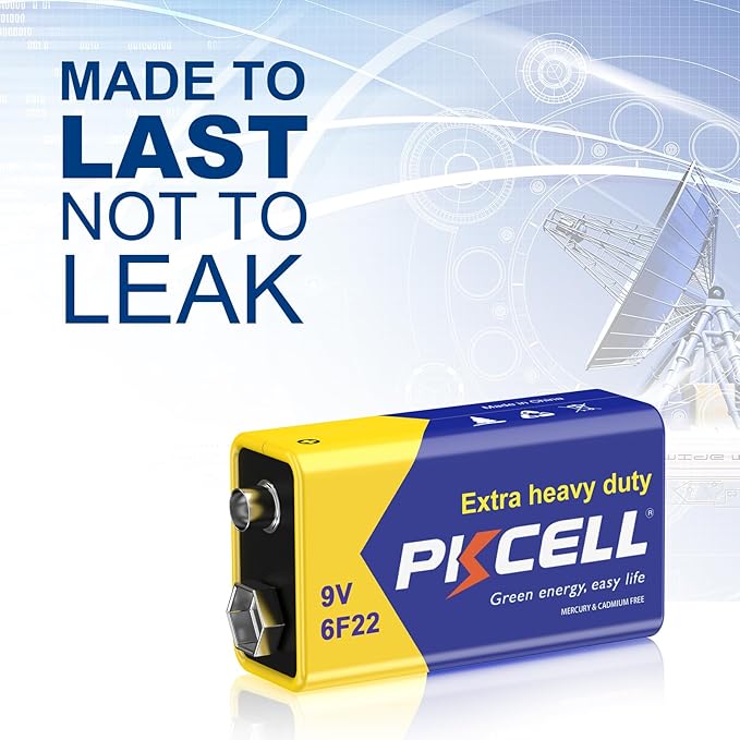 PKCELL 9V Batteries, 2 Pack 9 Volt Batteries Carbon Zinc, 9V Battery for Smoke Detector, Alarms, 6F22 Square Battery