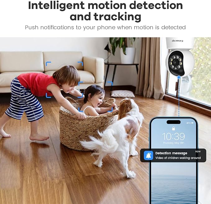 Smart Security Camera, 1080p Home Security Camera, Pan & Tilt 2.4Ghz Indoor IP Camera, with Person, Vehicle, Animal Detection, Phone App 2-Way Audio, Compatible with Alexa and Google Assistant