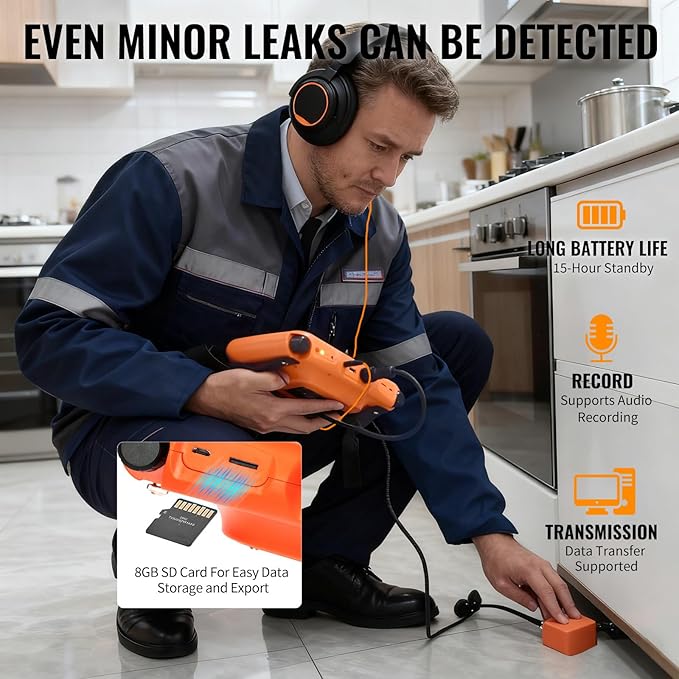 PQWT L30 Underground Water Leak Detectors for Home Wall Water Pipe Detector Machine Horizontal Sensor Acoustic Pipeline Leakage Detection Kit Noise Reduction Headphone Smart Touchscreen Carry Case