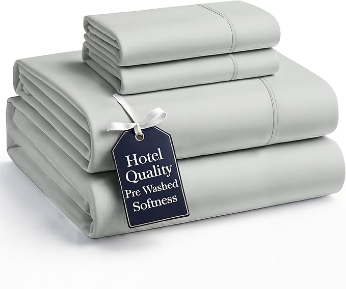 Casa Platino King Size Sheet Set – 4 Piece Pre-Washed Brushed Microfiber Bedding, Deep Pocket Sheets, Fade Resistant, Soft Bed Sheets, Durable & Long Lasting, Ideal for Everyday Use - Silver
