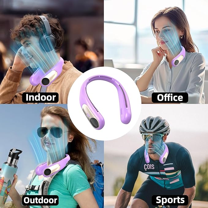 Portable Neck Fan,Personal Wearable Bladeless Fan,LED Display,4-Speeds,6000mAh USB Rechargeable,360° Strong Cooling Wind,Hands Free,White Elephant Gift,Christmas Gifts for Men Women Dad Mom (Purple)
