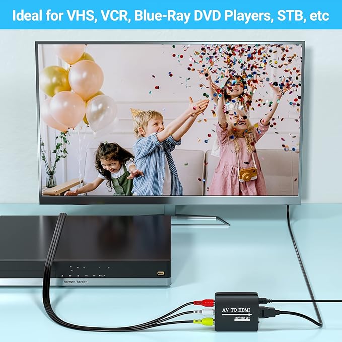 GINGIN RCA to HDMI,AV to HDMI Converter,Composite to HDMI Converter Compatible with WII,PS One,PS2,PS3,STB,Xbox,VHS,VCR,Blue-Ray DVD,with 3.3ft HDMI Cable