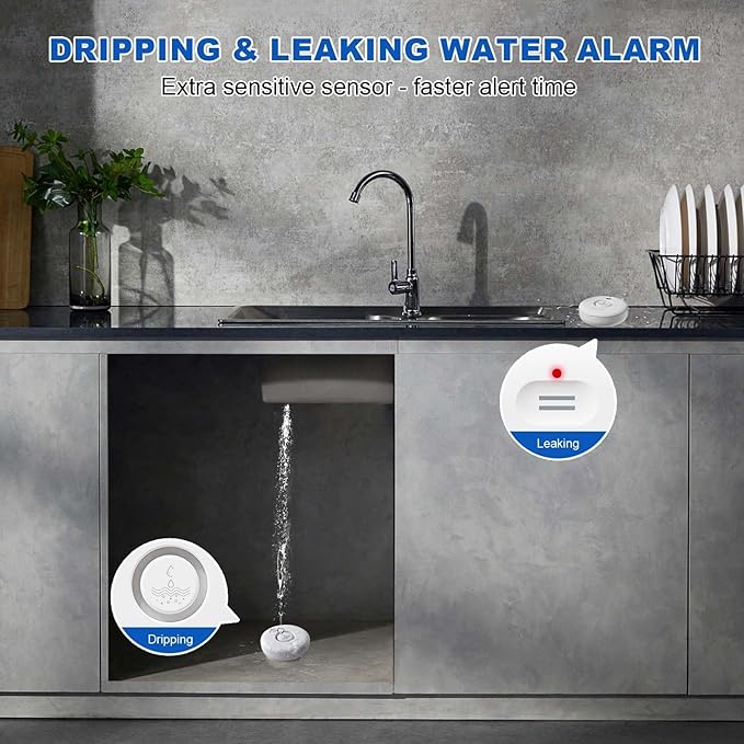 WiFi Water Leak Detectors for Home 3 Pack, Wireless Smart Water Leak Sensor, 120dB Adjustable Water Sensor Alarm Leak Detector, APP Alerts, 3 Water Sensors & 1 Hub for Kitchen, Bathroom, Sink, Laundry
