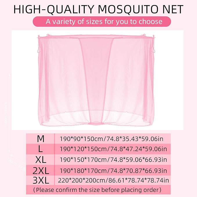 4 Corners Mosquito Net for Mosquiteros para Camas Bed Canopies Netting Bed Drapes Rectangular Mosquito Mesh for Camping Home Outdoor Travel(Pink,L75 X W47 X H59 Inch,1 Opening)