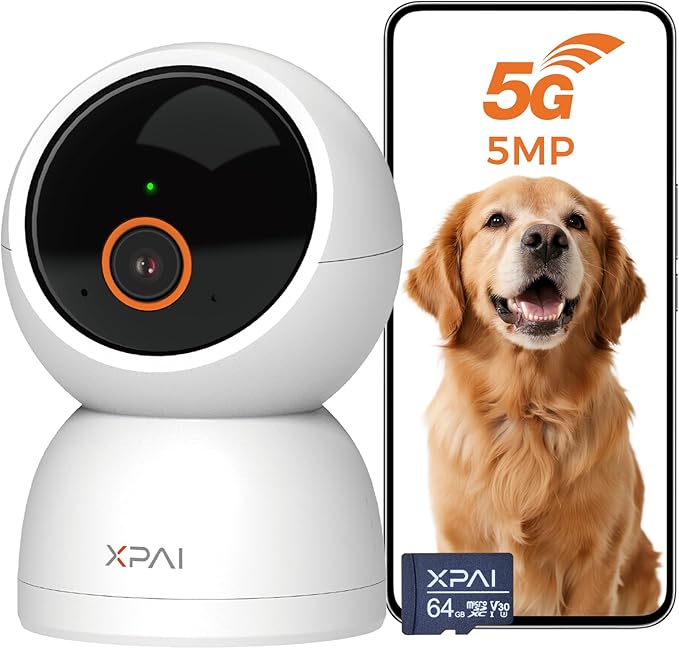 xpai Indoor Camera Wireless, 3K Indoor Camera No Subscription,360° Motion Detection Room Cameras for Google TV, 5G Wireless Cameras with 2-Way Audio, Security Cameras for Baby and Pet