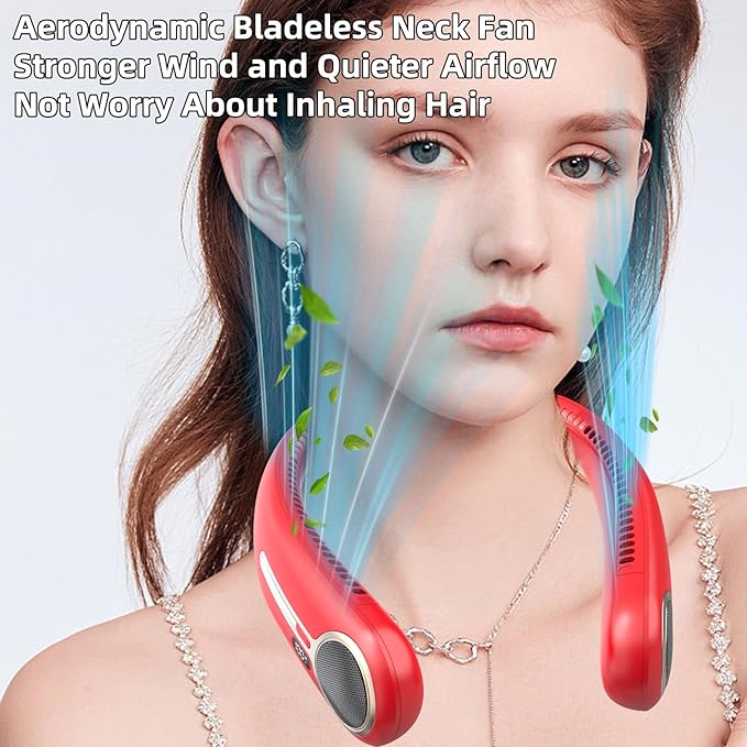 Portable Neck Fan,Hands Free Personal Wearable Bladeless Fan,6000mAh USB Rechargeable,360° Cooling,LED Display,4-Speeds,Birthday Gifts for Men Women Dad Mom,Valentines Day Gifts for Her Him (Red)