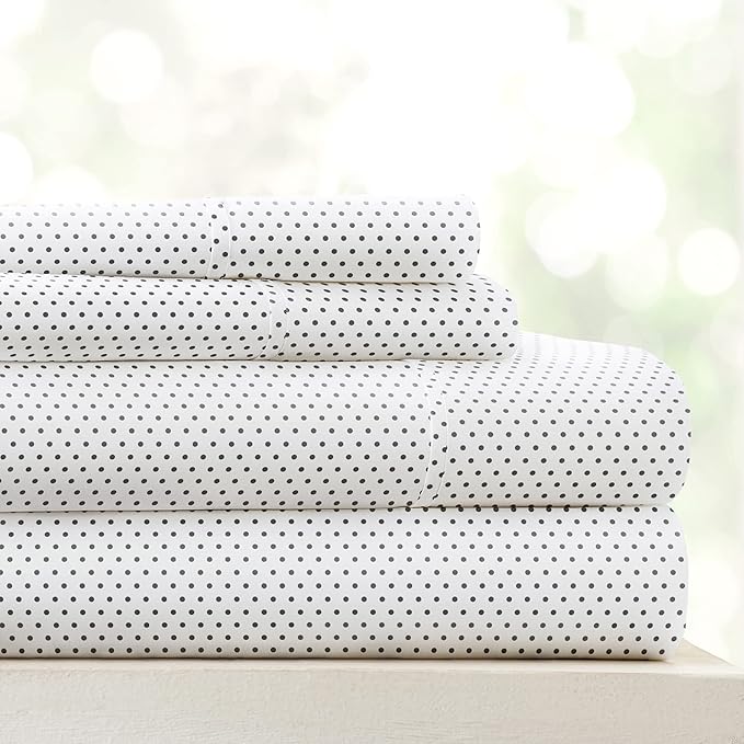Linen Market Double-Brushed Patterned Microfiber Full Sheet Set 4 Piece – Oeko-TEX Certified Ultra Soft & Wrinkle-Free - 16" Deep Pocket Sheets - Easy Care Full Size - Stippled Gray
