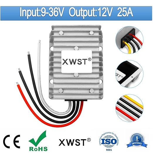 DC DC Stabilizer 9V-36V to 12V Boost Buck Converter 25A 300W Waterproof Regulator 12V Volt Module Transformer for Car Audio Solar Power System LCD LED Display Screen