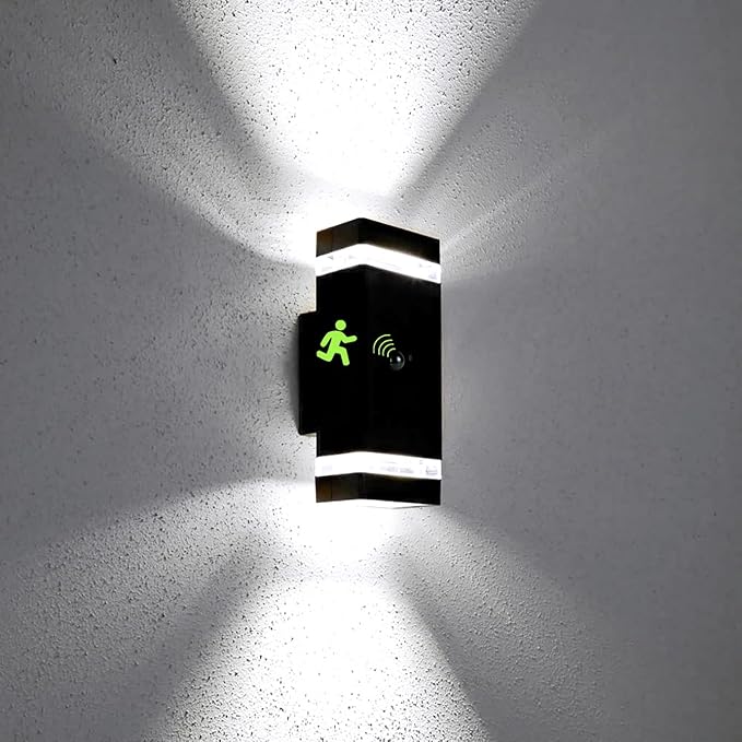 rosykite Motion Sensor Outdoor Wall Lights, Dusk to Dawn Exterior Light Fixtures with 3 Modes, Modern Up Down Wall Sconce, Waterproof Aluminum Porch Light for Garage, Patio, Front Door – Matte Black