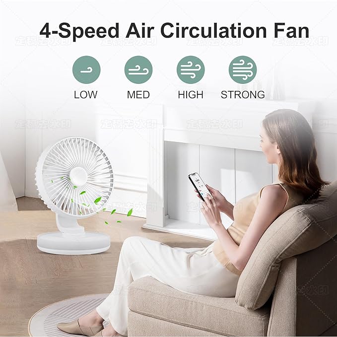 MAWFOZIN Small Desk Fan With Night Light, Auto Oscillating Table Fan With 3000mAh Rechargeable Battery, USB Personal Fan With 4 Speeds Wind, Adjustable Fan For Home, Office Bedroom, Camping (white)