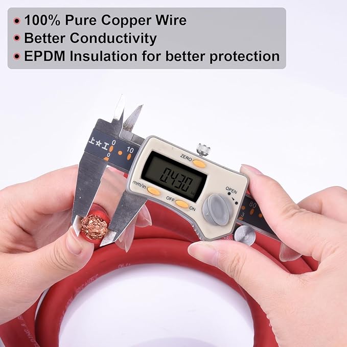 Shirbly 2/0 Gauge Battery Cable, 5FT Red + 5FT Black 2/0 AWG Pure Copper Wire Welding Cable, for Automotive, Battery, Solar and Generator, Standard USA OFC Wire