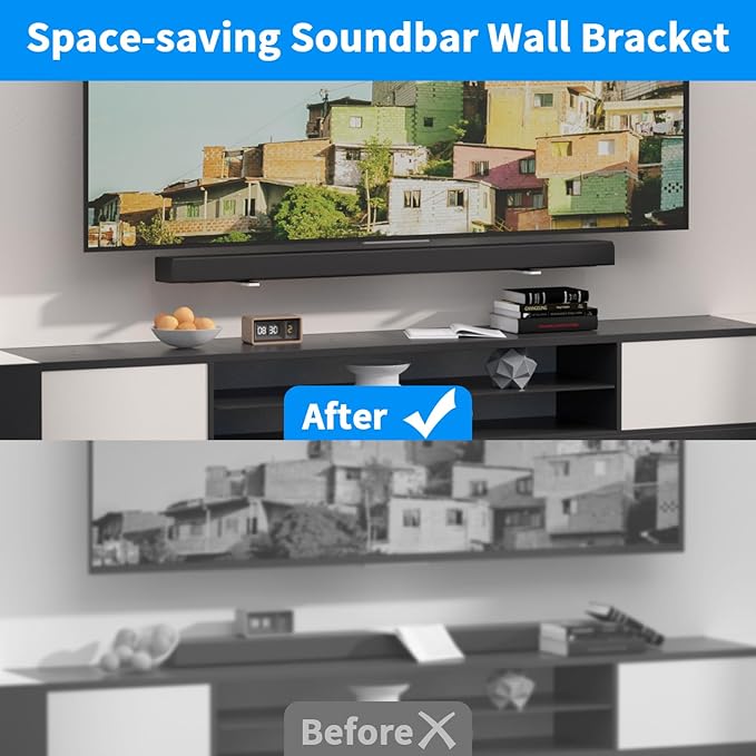 suptek Universal Soundbar Wall Mount Shelf – Wall Mount Bracket for Sony, Samsung, Vizio, LG, Sonos Sound Bars – Under TV Mounting, Space-Saving Design (SBR001GDLW)