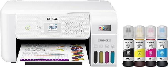 Epson EcoTank ET-2803 Wireless Color All-in-One Cartridge-Free Supertank Printer with Scan, Copy and AirPrint Support