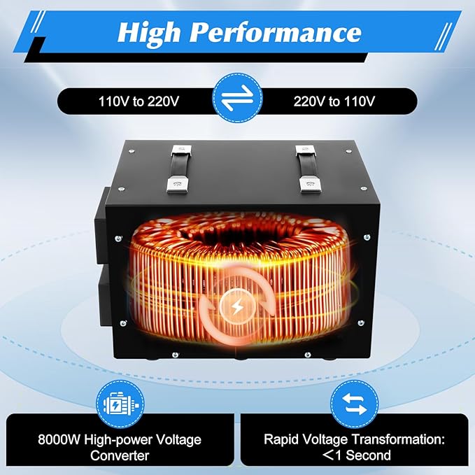 8000W/10000W Voltage Converter Transformer Step Up/Down 110V/220V Heavy Duty Transformer Power Converter Automatic Voltage Regulator Voltage Converter Circuit Breaker Protection (DT-10000VA)