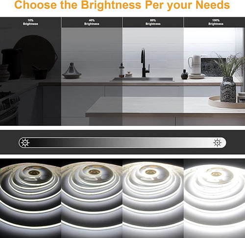 65.6ft White COB LED Strip Light, High Bright LED Strips with 320LEDs, RF Remote and UL Power Supply, 6000K Dimmable LED Lights for Bedroom, Kitchen, DIY Home Decoration, 2 Rolls of 32.8ft