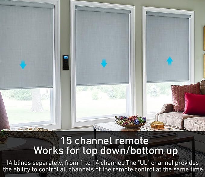 15-Channel Blind Remote Controller, Black -Replacement for Motorized Roller Shades, Window Blinds & Shades - Compatible with Rollerhouse ERB25, EY1612, EY2512 Motors