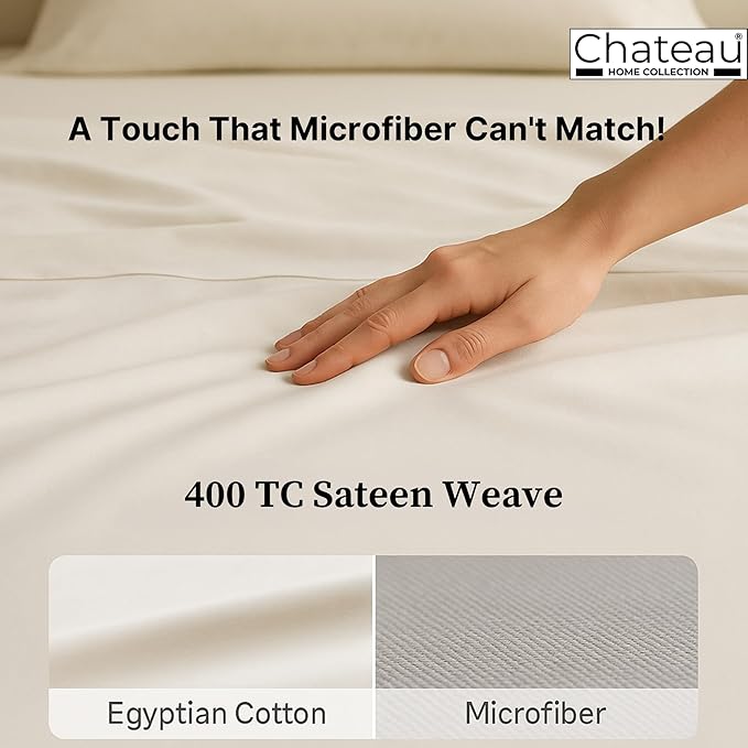 100% Cotton Sheets King Size Sheets Set With Fitted Sheet & Pillowcase Sets, 400 Thread Count Sateen Weave 4 Piece Deep Pocket King Sheet Set, Soft & Comfy Naturally Cool Luxury Bedding- Charcoal