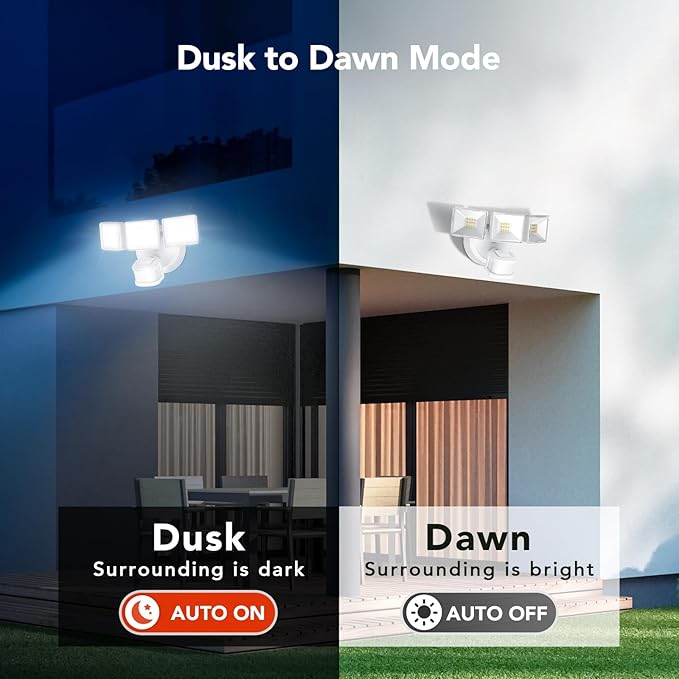 OREiN Motion Sensor Outdoor Flood Lights, 26W 3500LM Bright Security Lights, 5000K Daylight, Dusk to Dawn/Auto/Mode, IP65 Waterproof Hardwired Exterior Lighting for Garage, Driveway, Backyard(White)