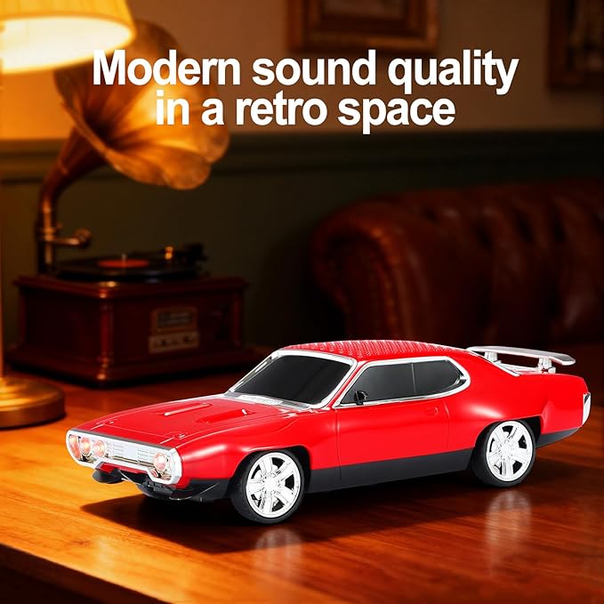 WSTER Retro Car Bluetooth Speaker with HD Stereo Sound, TWS Pairing, LED Party Lights, Built-in Microphone, Portable Wireless American Vintage-Style Bluetooth Speaker for Home, Office & Outdoor (Red)