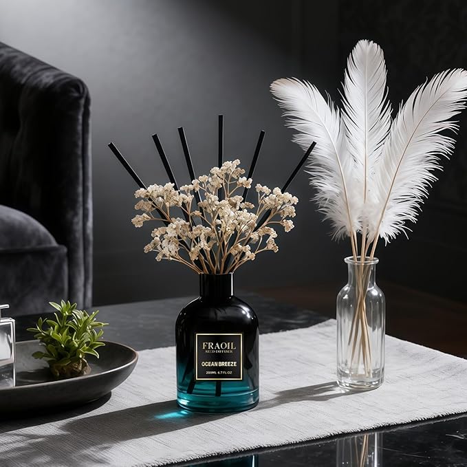 Moroccan Amber Reed Diffuser, Reed Diffuser Set 6.7 fl oz (200 ml) with 6 Reed Sticks, Home Fragrance Reed Diffuser for Bathroom Shelf House Bedroom Office Decor