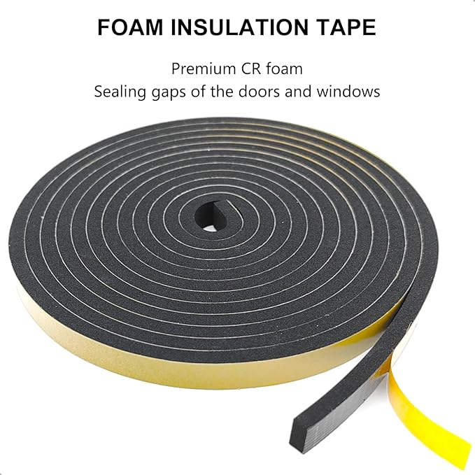 Weather Stripping Door Seal Strip, Strong Adhesive, Weatherproof, Reduce Noise, Gap Filler, Foam Insulation Tape for Doors and Windows (1/2 in x 1/4 in x 26 Ft)