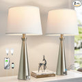 Seealle Modern Table Lamps Set of 2 - Touch Bedside Lamp for Nightstand with Dual USB C+A,3-Way Dimmable Silver Nightstand Lamps for Living Room Bedroom End Table with White Shade(Bulb Included)