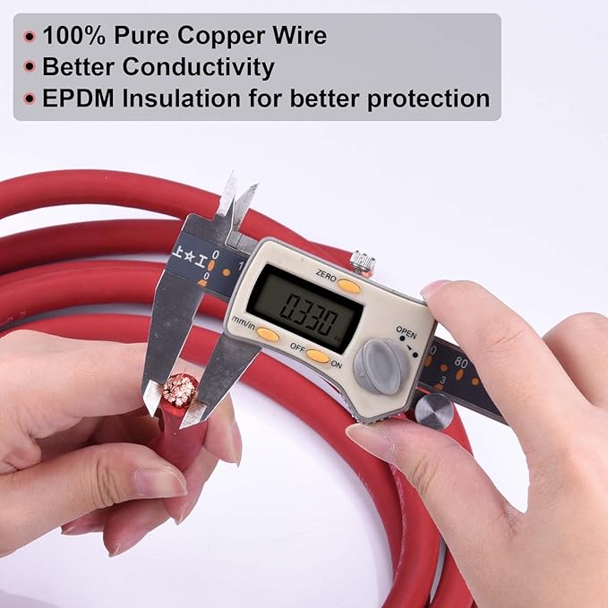 Shirbly 2 Gauge Battery Cable, 30FT Red 2 AWG Pure Copper Wire Welding Cable, for Automotive, Battery, Solar and Generator, Standard USA OFC Wire