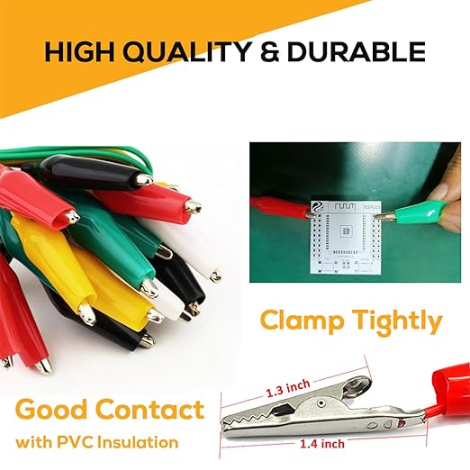 60PCS Premium Alligator Clips Electrical, Crocodile Test Leads with Test Probes, 5 Colors Double-Ended Jumper Wires with Alligator Clips for Multimeter, DIY Engineering Experiment Circuit Connection
