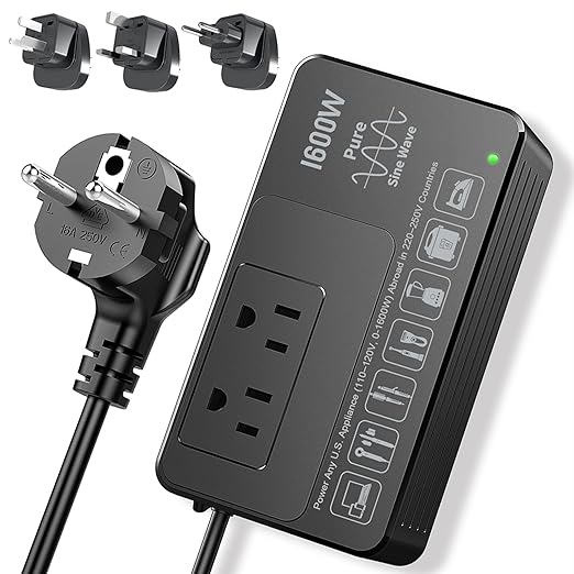 HYTED 1600W 220V to 110V Voltage Converter, Power Any American Appliances in 220-250V, Plug & Play, No Limitations, Universal Power Plug Adapter Voltage Converter US to Europe International Travel