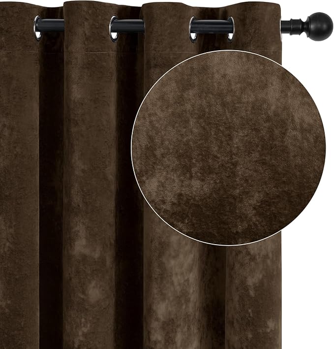SMILETIME Chocolate Crushed Velvet Curtains 52x90 inch Luxurious Thermal Insulated Soundproof Drapes for Living Room Bedroom Office Soft and Durable Light-Filtering Window Treatments, 2 Panels