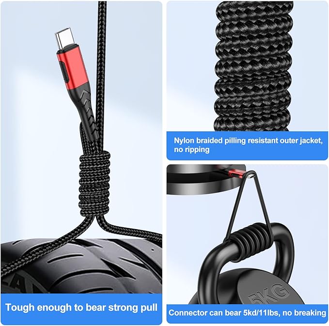 Durcord USB C Charger Cable, Upgarded 2Pack 1ft Fast Charging 1 Feet USB Type C Charging Cord Cable, 1 Foot Type C Charger Premium Nylon Braided USB Cable Compatible with iPhone 15/Pro/Plust/Max-Red